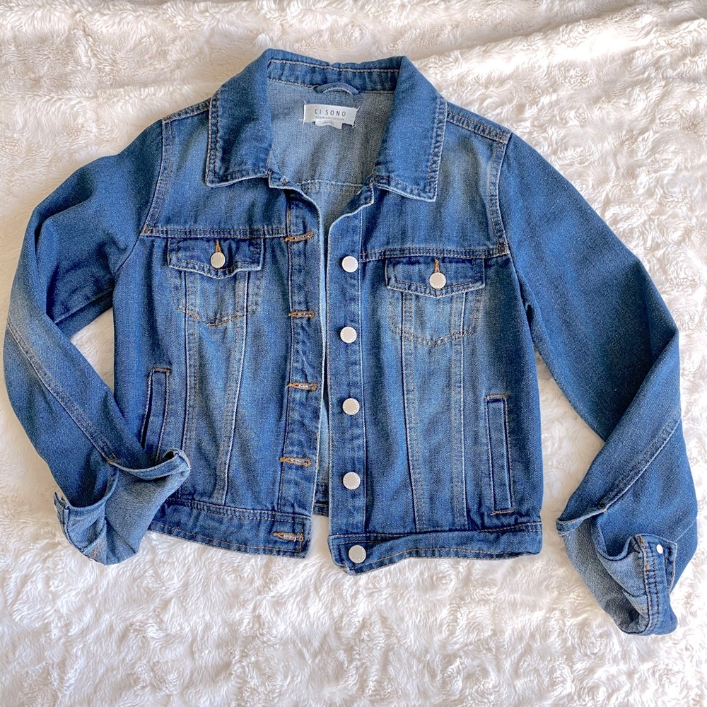 Ci Sono,Crop denim jacket, brass buttons, small